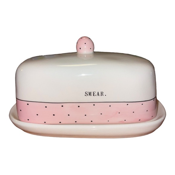 Rae Dunn Other - Rae Dunn  butter dish Smear. Typewriter pink polka dot